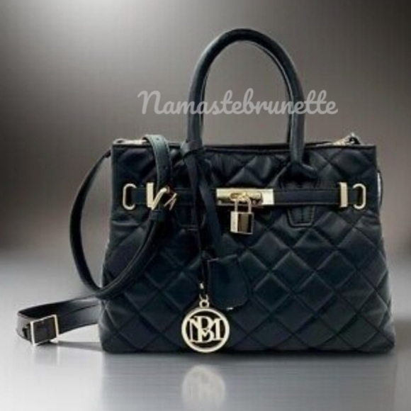 NWT $99 Badgley Mischka Mini Diamond Quilted Tote With Front Lock - Picture 5 of 15